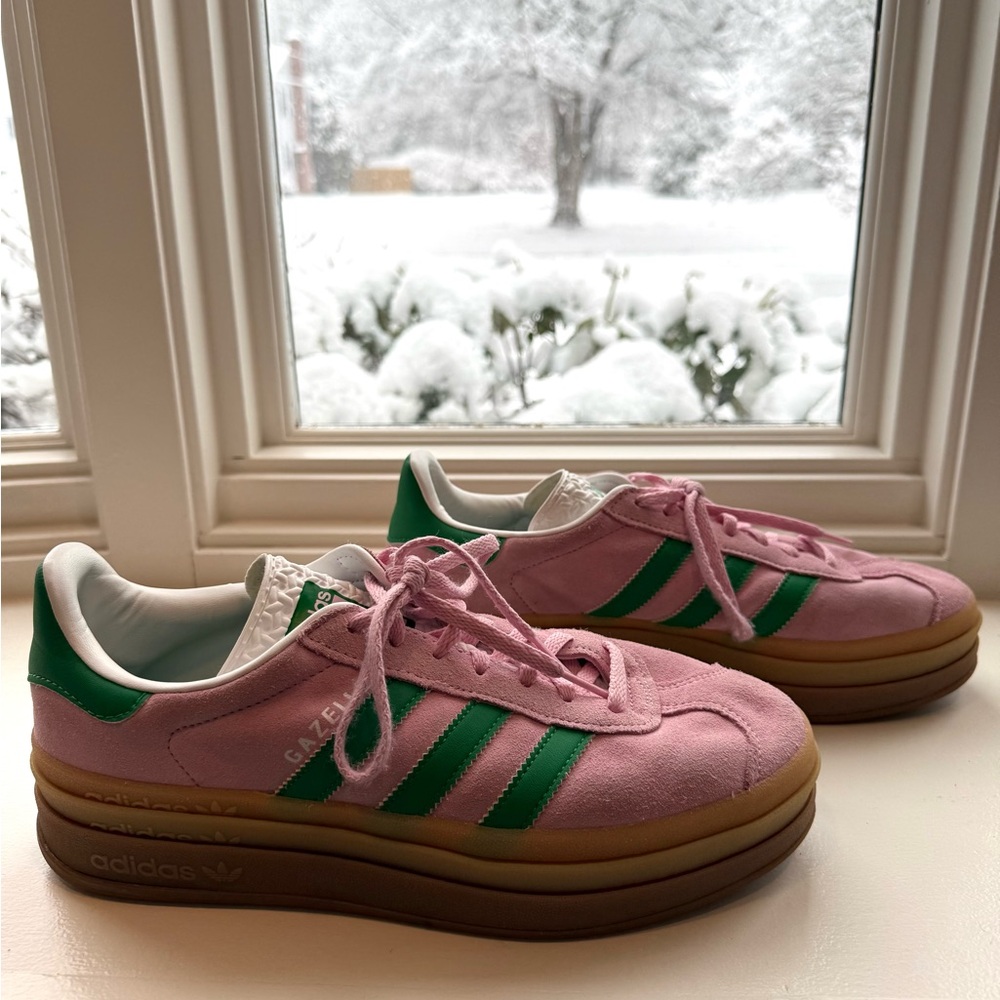 Adidas Platform Gazelles Pink and Green, Size 9.5 women’s